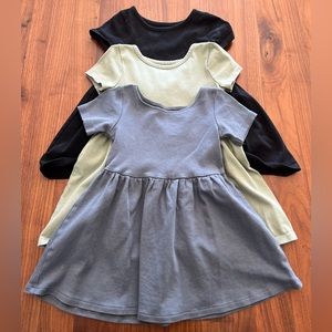 Set of 3, toddler girl solid swing dresses.